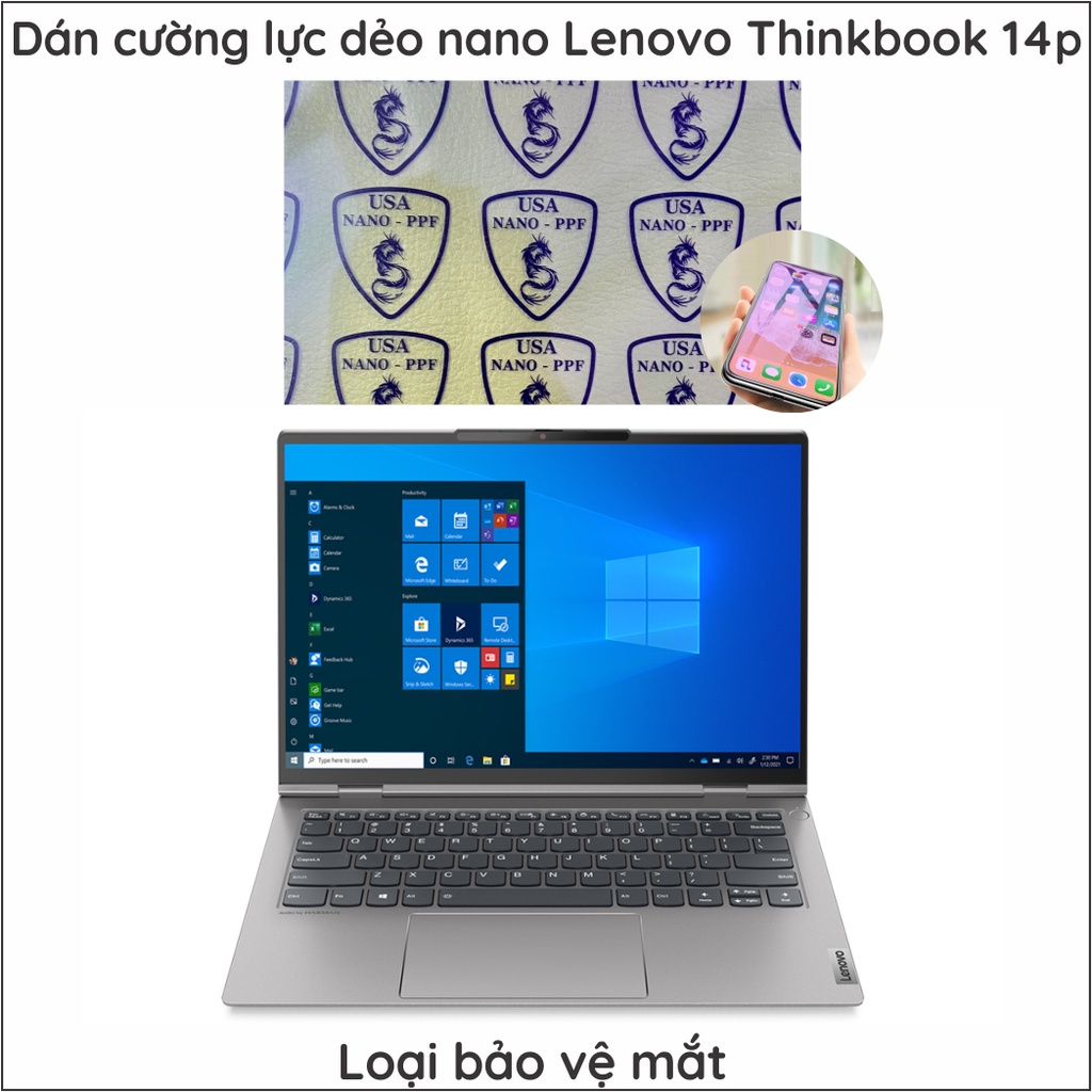 Dán cường lực màn hình Laptop Lenovo ThinkBook 14p G2 ACH  dẻo nano chuẩn cường lực 9H+ siêu bền bỉ