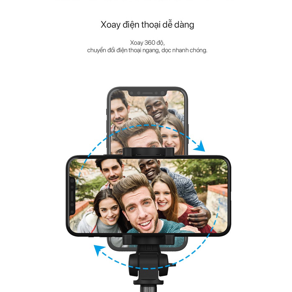 Gậy Selfie chụp hình tự sướng có giá đỡ Vivan ST-B01 điều khiển bằng remote Bluetooth, giá đỡ xoay 360 độ, hợp kim nhôm