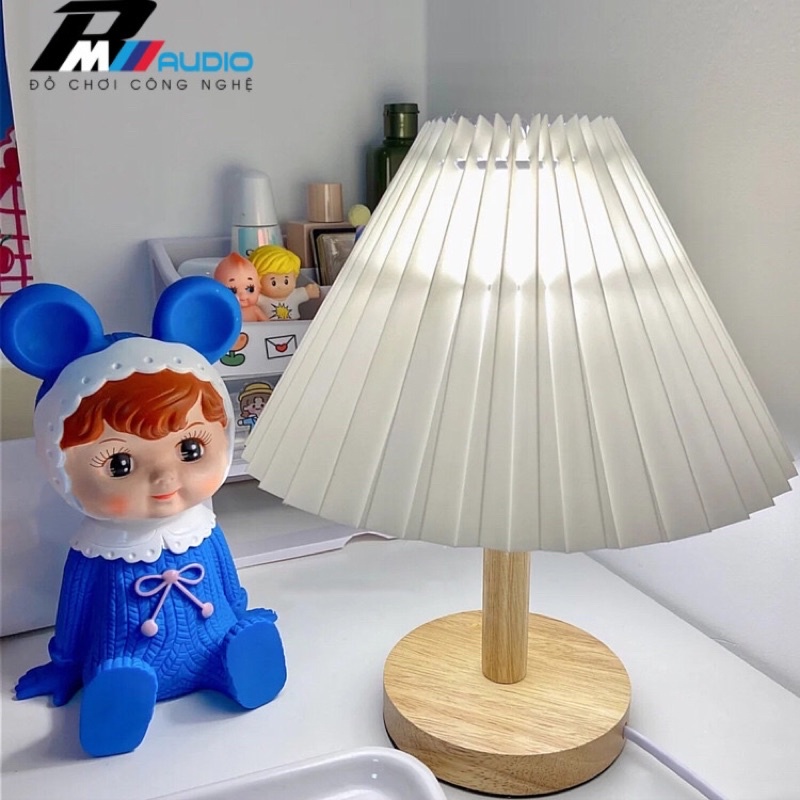Đèn Ngủ Để Bàn Đèn Trang Trí Thân Gỗ Phong Cách Hàn Quốc - Đèn Ngủ Xếp Ly Kèm Công Tắc điều chỉnh độ sáng-BMVAUDIO