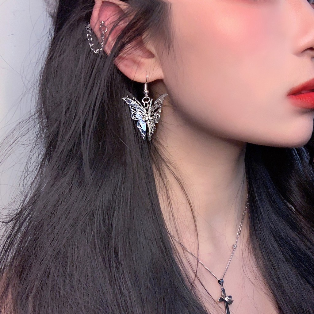 Bông tai hình bướm thép treo dài nhật bản