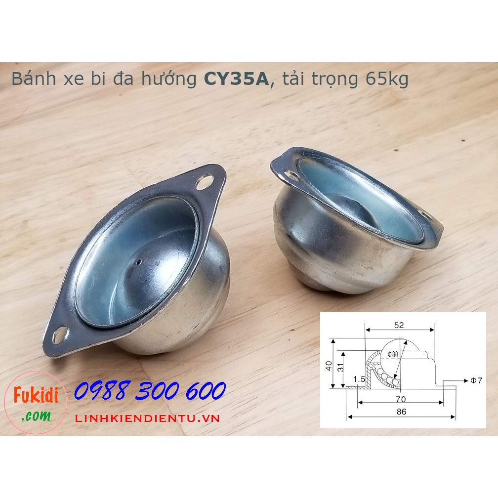 Bánh xe dẫn động đa hướng dạng bi tròn bằng thép CY15A, CY25A, CY30A, tải trọng 10kg, 30kg và 65kg