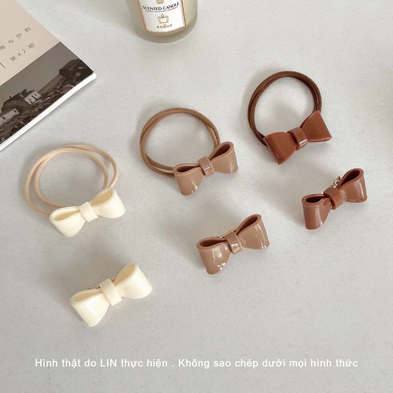 Cột Tóc Kẹp Tóc Nhựa Hình Nơ Màu Cafe LIN
