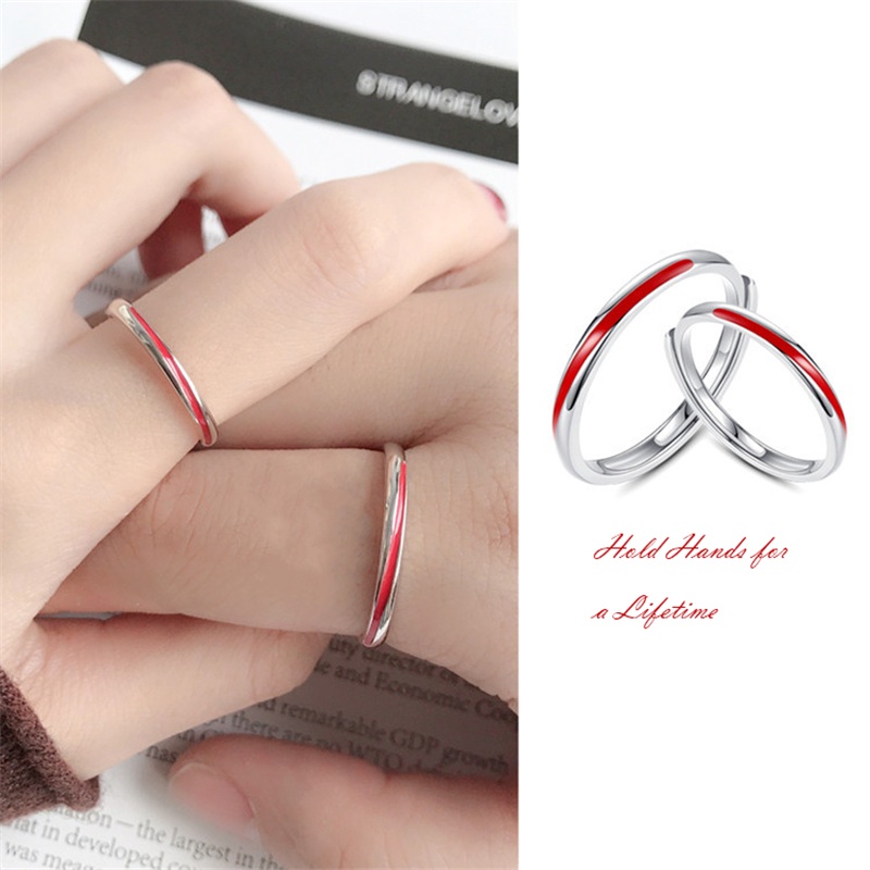 Nhẫn cặp đôi chính hãng chất lượng cao màu bạc đường kẻ đỏ cổ điển làm quà tặng cho người yêu