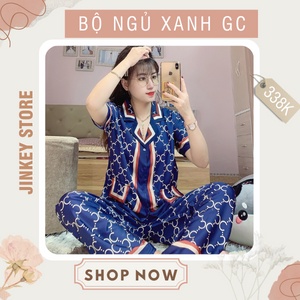 Bộ pijama lụa latin tay ngắn 𝘾𝘼𝙊 𝘾𝘼̂́𝙋 - Bộ đồ ngủ GC Xanh [ SIÊU HOT ] thoáng mát, sang chảnh.