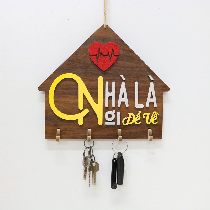 Bảng gỗ treo móc chìa khóa decor trang trí gia đình nhà cửa kèm móc câu ý nghĩa và làm quà tặng