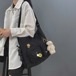 Túi đeo chéo unisex nhiều ngăn ulzzang (to, dày, không kèm phụ kiện)