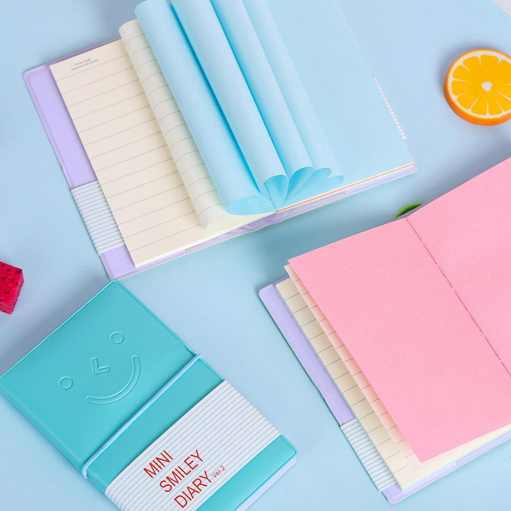 Sổ tay MINI SMILEY DIARY bìa da nhiều màu, sổ tay bìa da -Notebook Khổ 7.7x12.7cm - 192 trang