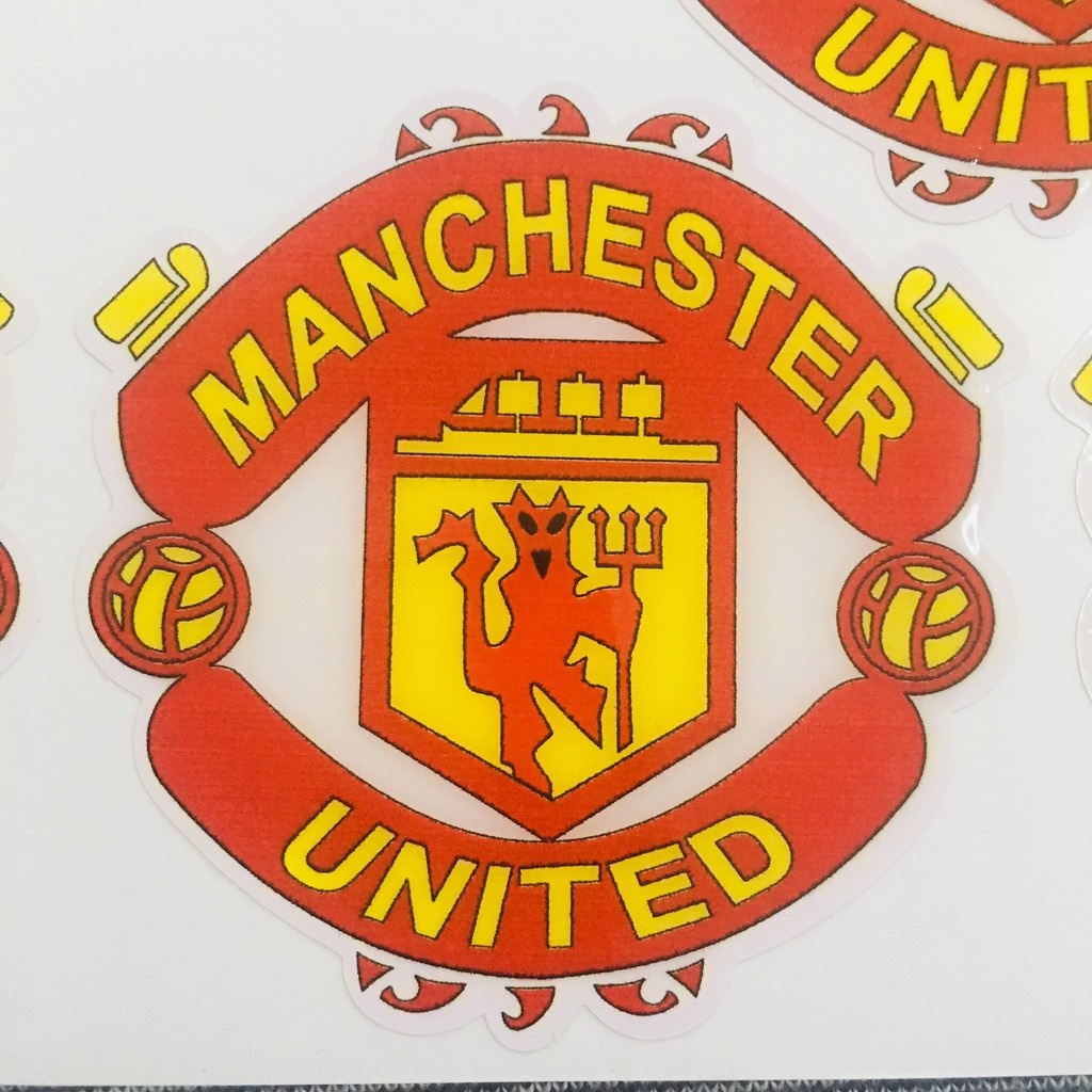 (FAN MU) Trọn bộ 10 tem LOGO câu lạc bộ MANCHESTER UNITED phũ nhựa trang trí xe máy, balo, nón bảo hiểm, vật dung...