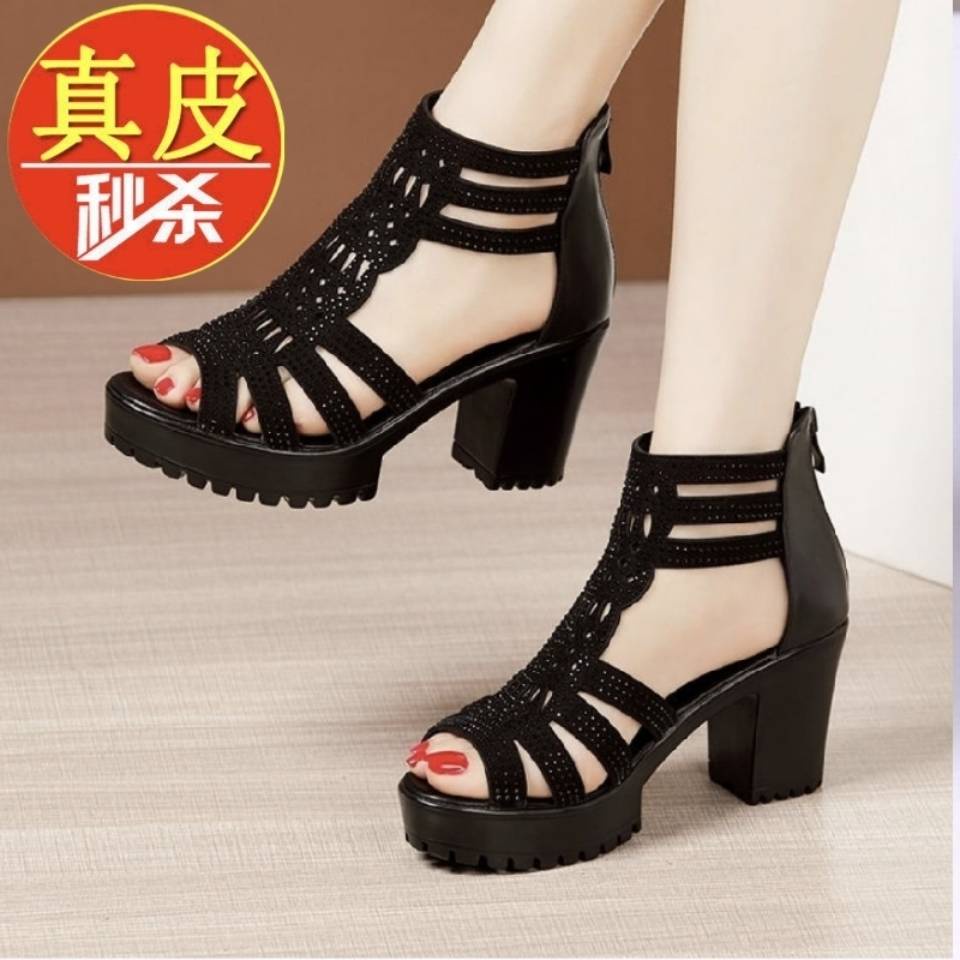 Giày Sandal Cao Gót Bằng Da Thật Đế Mềm Dày Dặn Chống Trượt Thời Trang Mùa Hè Cho Nữ