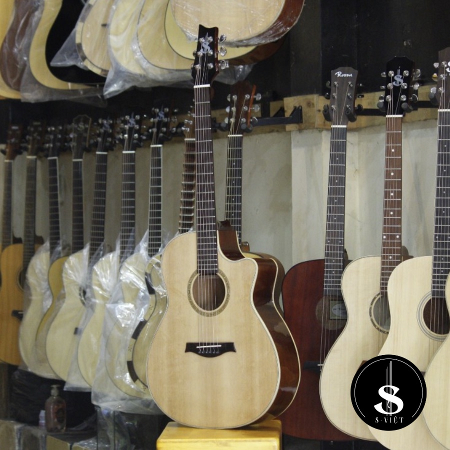 Đàn guitar acoustic gỗ thịt, có ty, khóa đúc chính hãng S Việt mã CV135