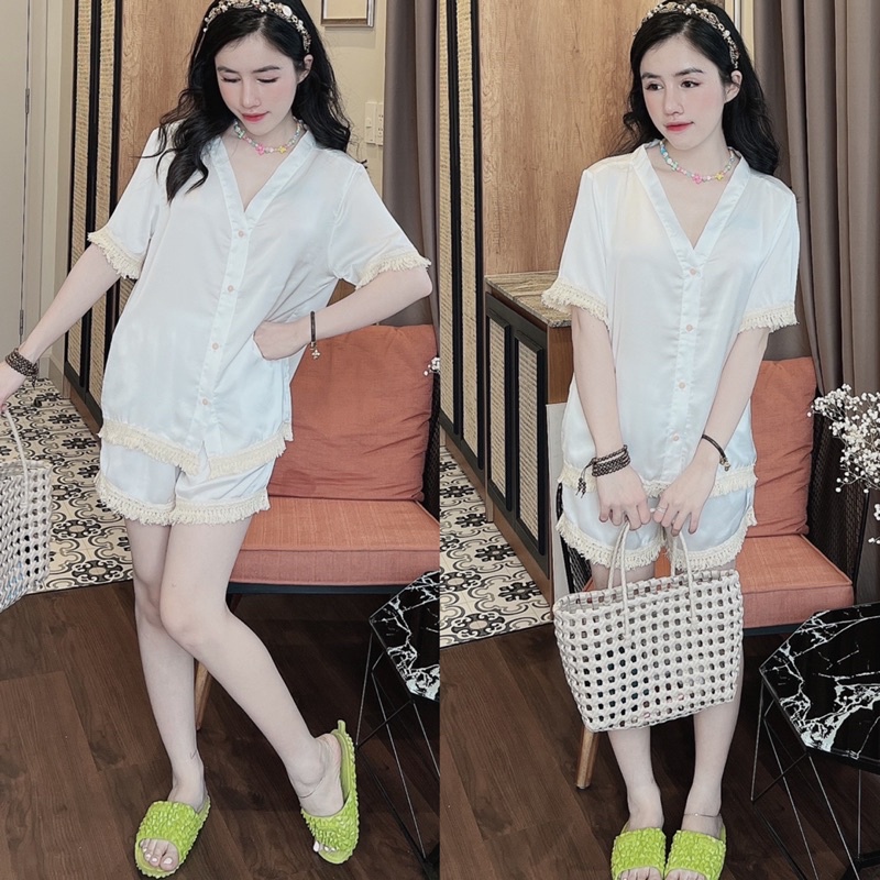 Đồ bộ pijama mặc nhà LỤA quần đùi ngắn cho bạn dữ dưới 62kg