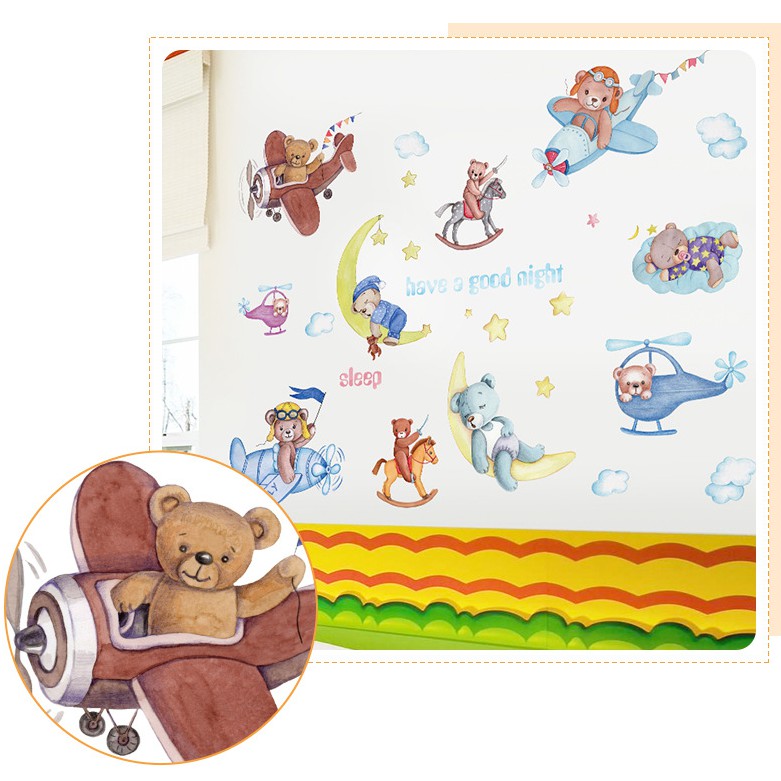 Decal dan tường Gấu con ngủ ngoan đáng yêu