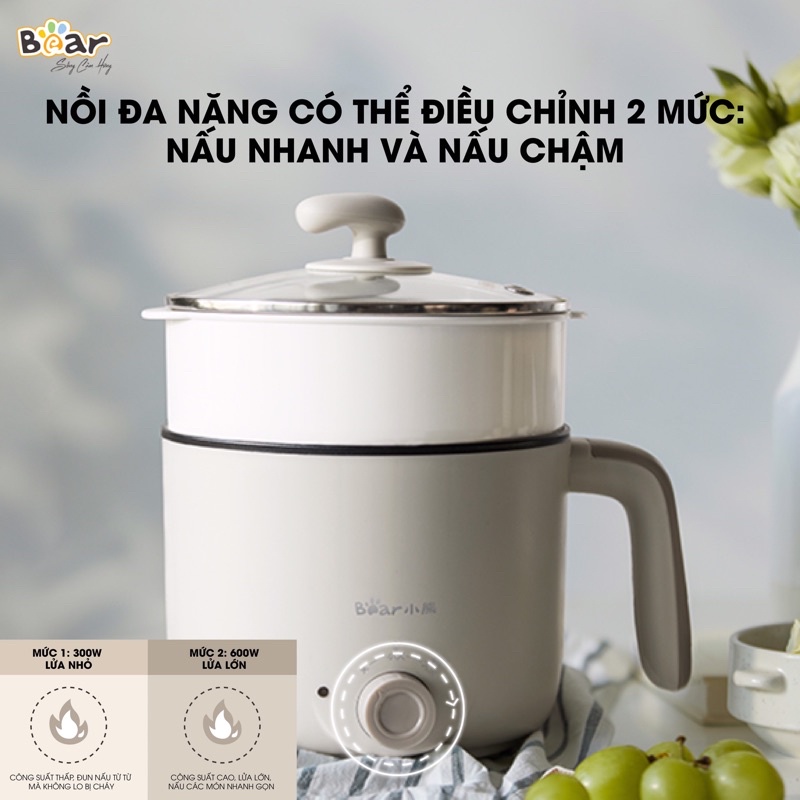 Nồi nấu hấp lẩu điện đa năng mini Bear DRG-C12K1 dung tích 1,2L DRG-D12M5