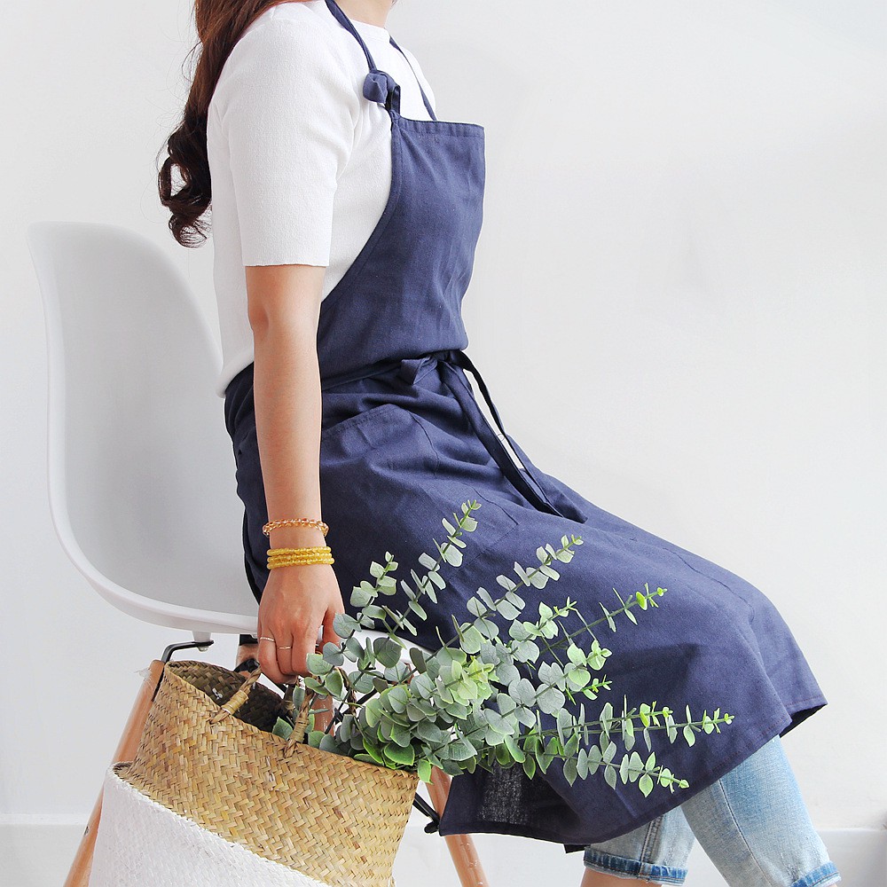 Tạp dề cotton có túi họa tiết trơn nhiều màu- hatimoon - HTD00205