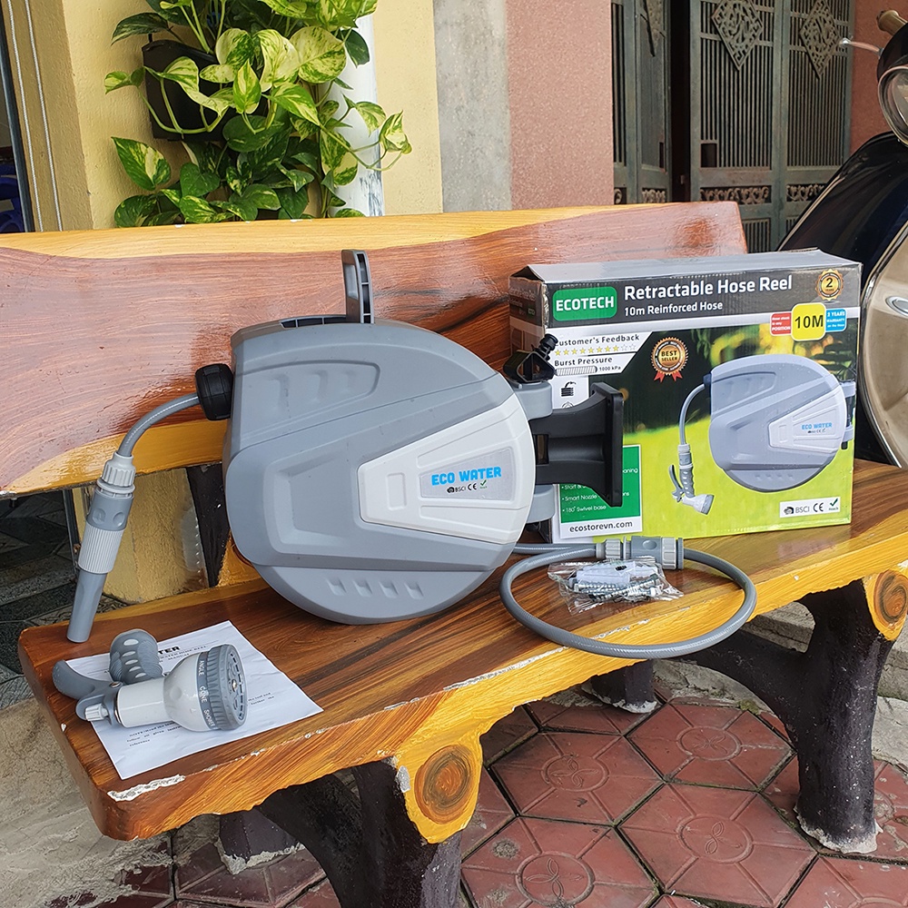 BỘ VÒI TƯỚI NƯỚC TỰ THU DÂY ECO WATER Hose Reel 10M: TÍNH NĂNG THÔNG MINH,TẶNG KÈM đầu phun 9 chế độ, tiêu chuẩn CHÂU ÂU