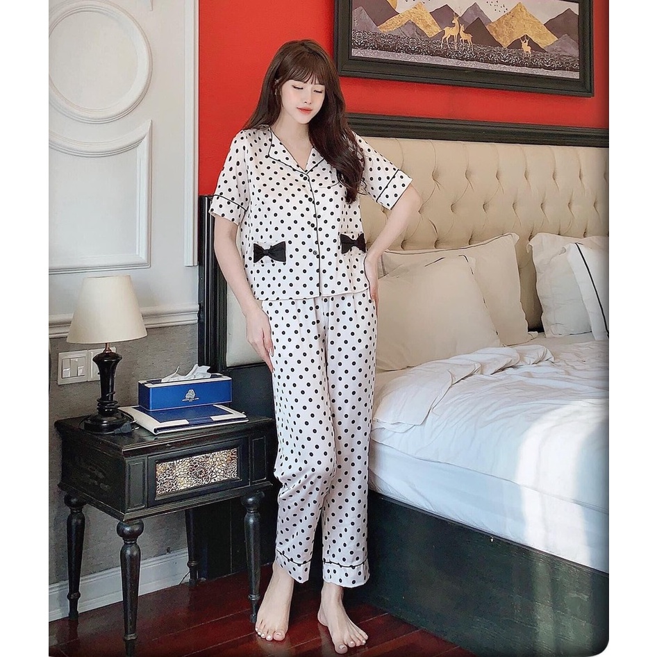 Đồ Bộ Ngủ Nữ Họa Tiết Chấm Bi Túi Thắt Nơ Siêu Cute C20 SWEET HOME | BigBuy360 - bigbuy360.vn