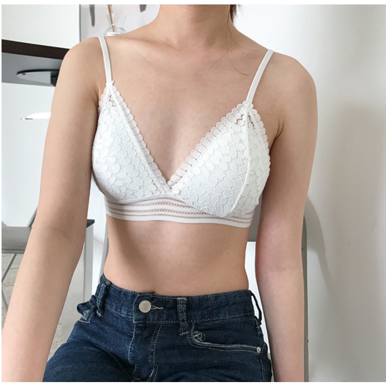 Áo bra nữ ren hoa 2 dây sexy, áo lót đệm mút mỏng không gọng mềm mại thoáng mát LANIXA B7313