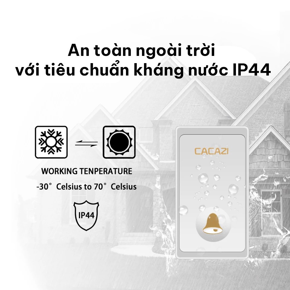 Chuông Cửa Không Dây CACAZI 36 kiểu nhạc Cao Cấp-chuông gọi người nhà-chống nước bắt tín hiệu khoảng cách 300m