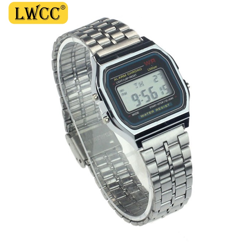Đồng hồ kỹ thuật số LWCC 9009 dây thép thời trang unisex
