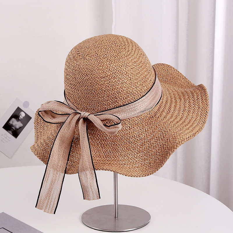 Nón cói nữ cói mềm vành 9cm lượn sóng nhẹ phối nơ 5 màu