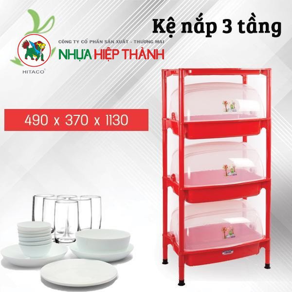 Kệ Chén Dĩa Nhựa Có Nắp Đậy 03 Tầng 490*370*1130 mm Hiệp Thành 360-3 HI