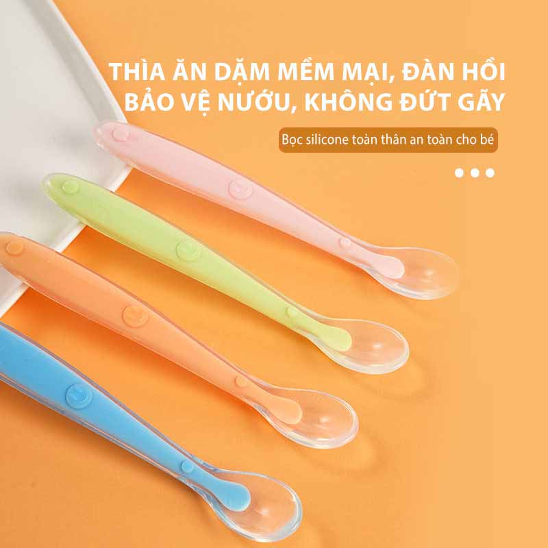 Bộ Thìa Dĩa Muỗng Ăn Dặm Bẻ Cong MISUTA Chính Hãng Cho Bé Tập Xúc Chất Liệu Silicone Cao Cấp