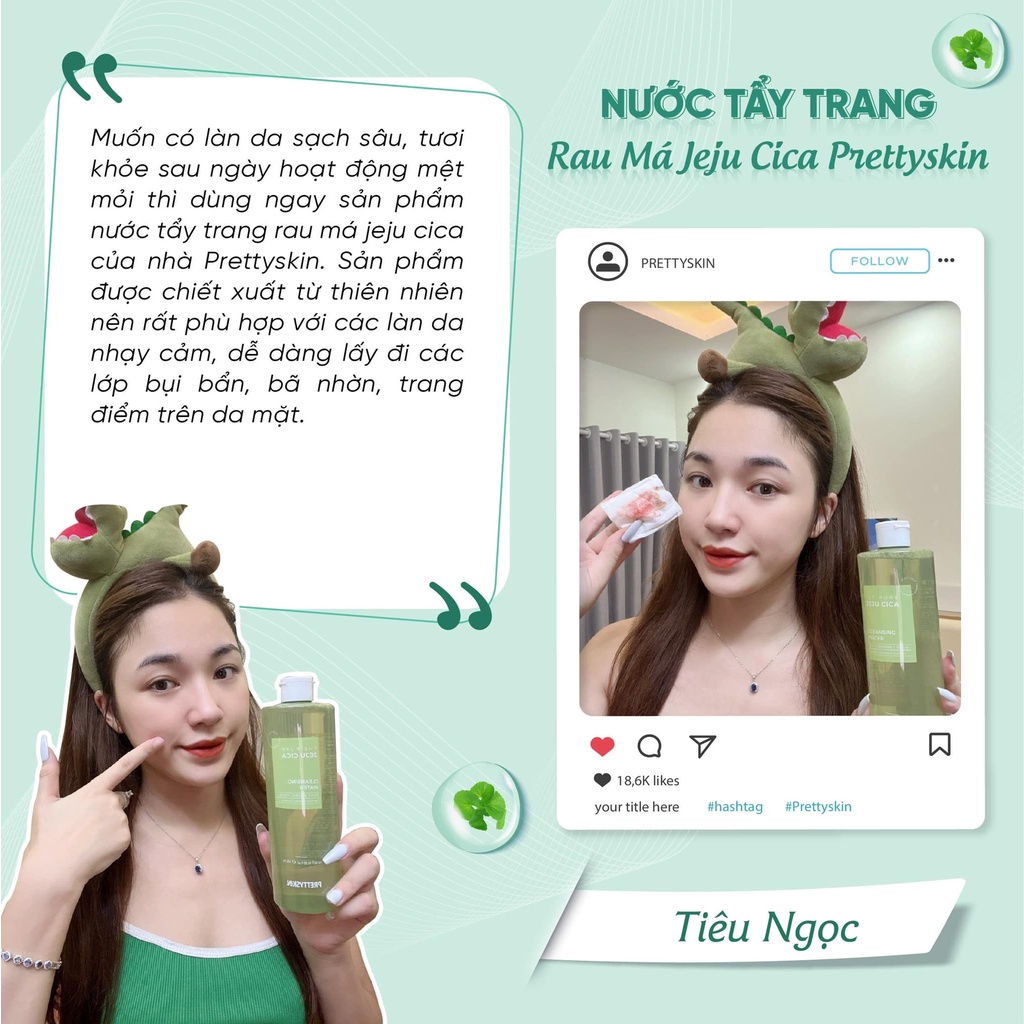 Nước Tẩy Trang Cho Da Dầu Mụn PrettySkin 500ml - Prettyskin Rau Má Jeju Cica Giúp Sạch Sâu
