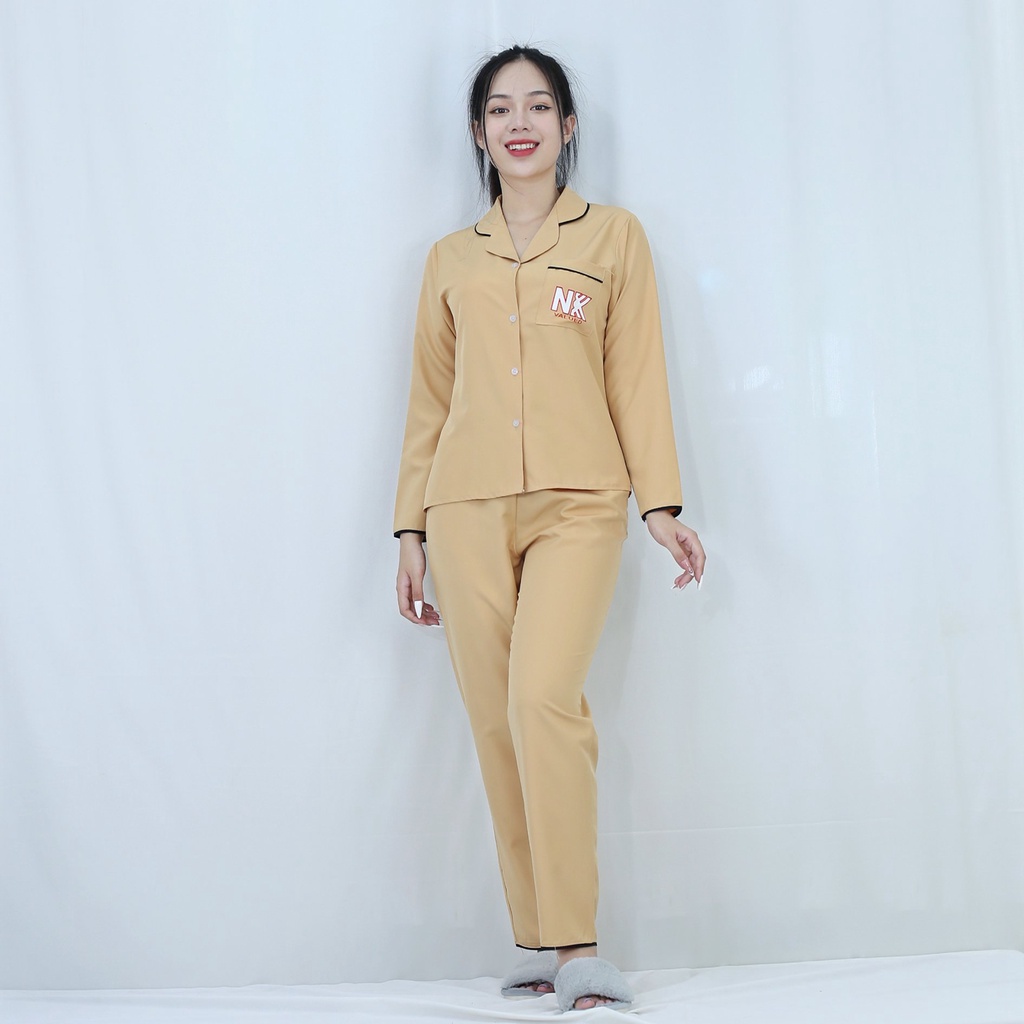 Bộ đồ bộ Pijama màu VÀNG DA NKK tay dài quần dài lụa Pháp - Thoải Mái Nhẹ Nhàng