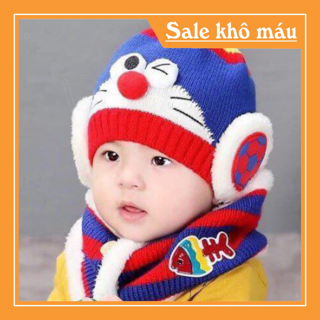 MŨ LEN CÓ BỊT TAI KÈM KHĂN HÌNH THÚ NGỘ NGHĨNH (CAM KẾT GIÁ TỐT NHẤT)