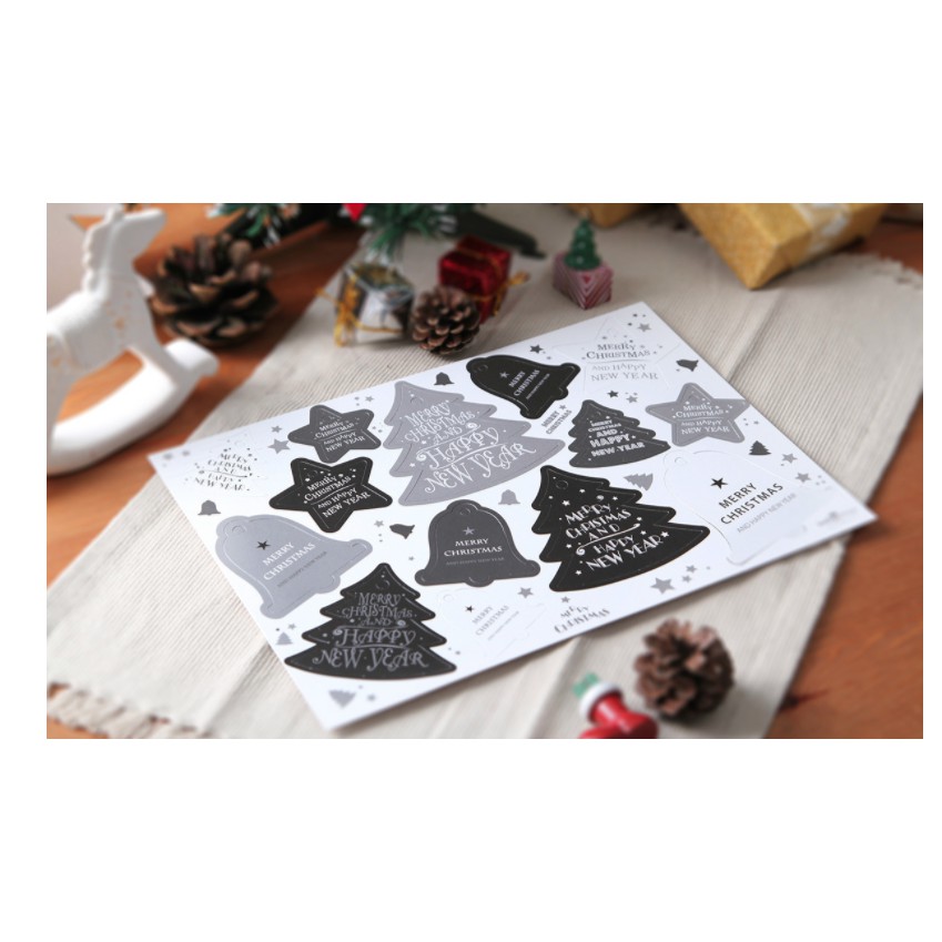 Set 14 tag gắn túi bánh, hộp bánh trang trí cây thông chủ đề Xmas, Noel