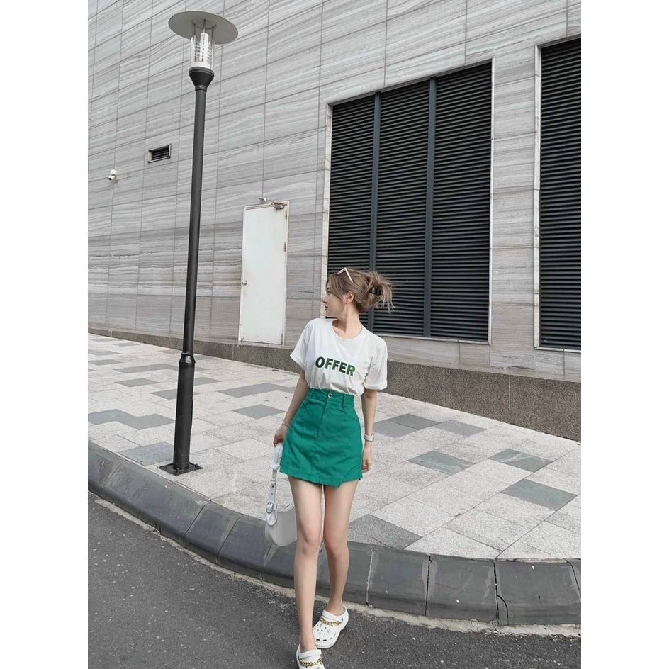 Sét đùi giả váy kèm áo thun cotton in màu