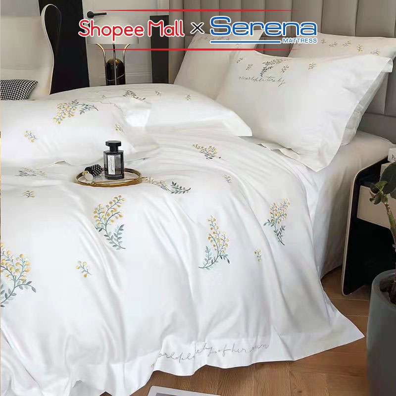 Chăn Ga Gối Nệm 5 Món Lụa Sateen SERENA Chính Hãng Bộ Ra Grap Drap Trải Phủ Bọc Gối Giường Nệm Đệm Sang Trọng Cao Cấp