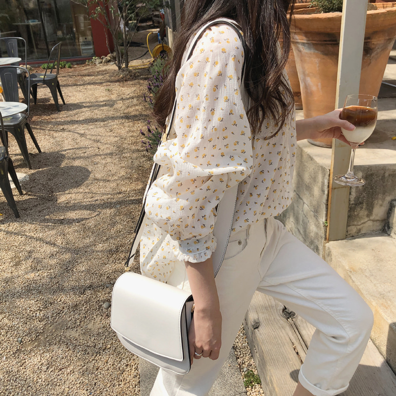 Áo sơ mi nữ tay dài dáng rộng in họa tiết hoa lá thời trang Hàn Quốc