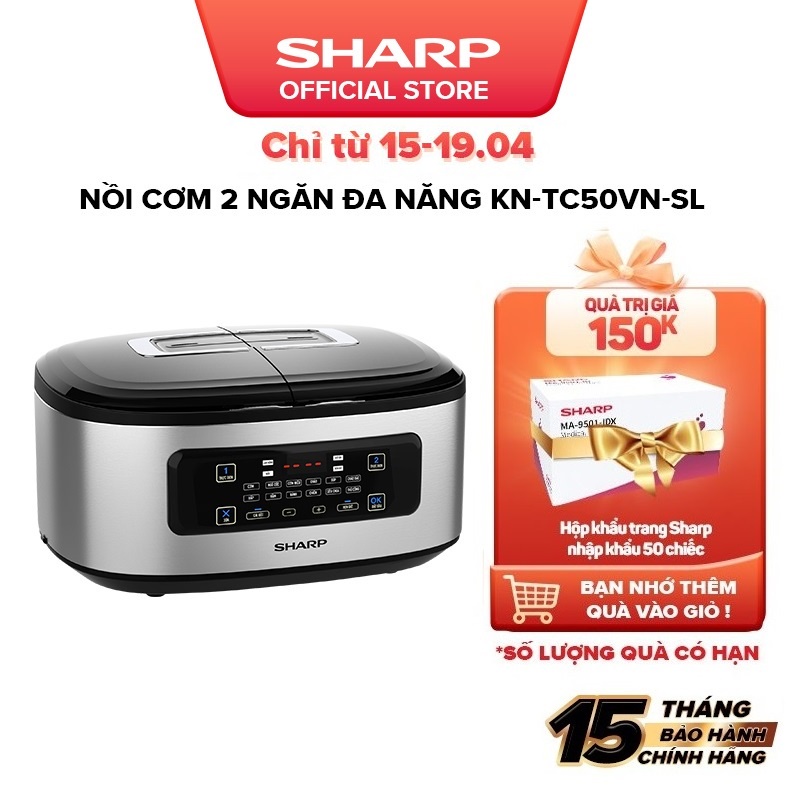 [Mã ELBAU10 giảm 10% đơn 500K]Nồi Cơm 2 Ngăn Đa Năng Sharp 1.8 lít KN-TC50VN-SL/WH