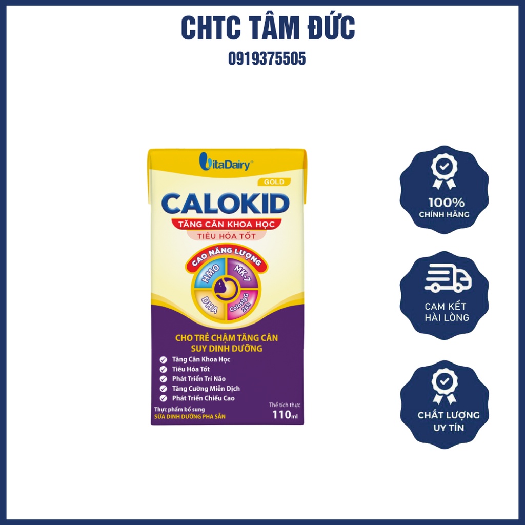 Thùng Sữa Bột Pha Sẵn Calokid 110ml Vitadairy Hỗ Trợ Tăng Cân Phát Triển Chiều Cao Và Lợi Tiêu Hóa Cho Bé