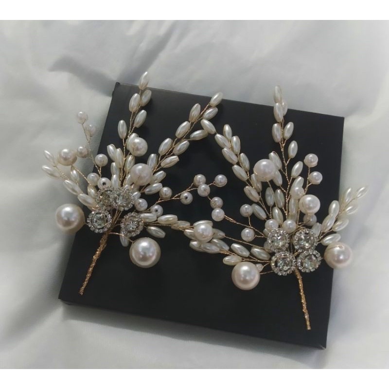 Cài tóc cô dâu đính Ngọc trai giả và hoa thanh lịch