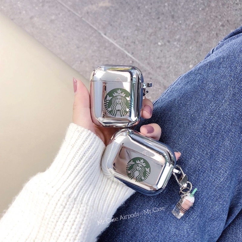 Case Airpods 1/2 /Pro Vỏ Ốp Tai Nghe Hình Starbuck Chất Liệu Tráng Gương  Kèm Móc Xinh  - Mr.Case ẢiPodsy