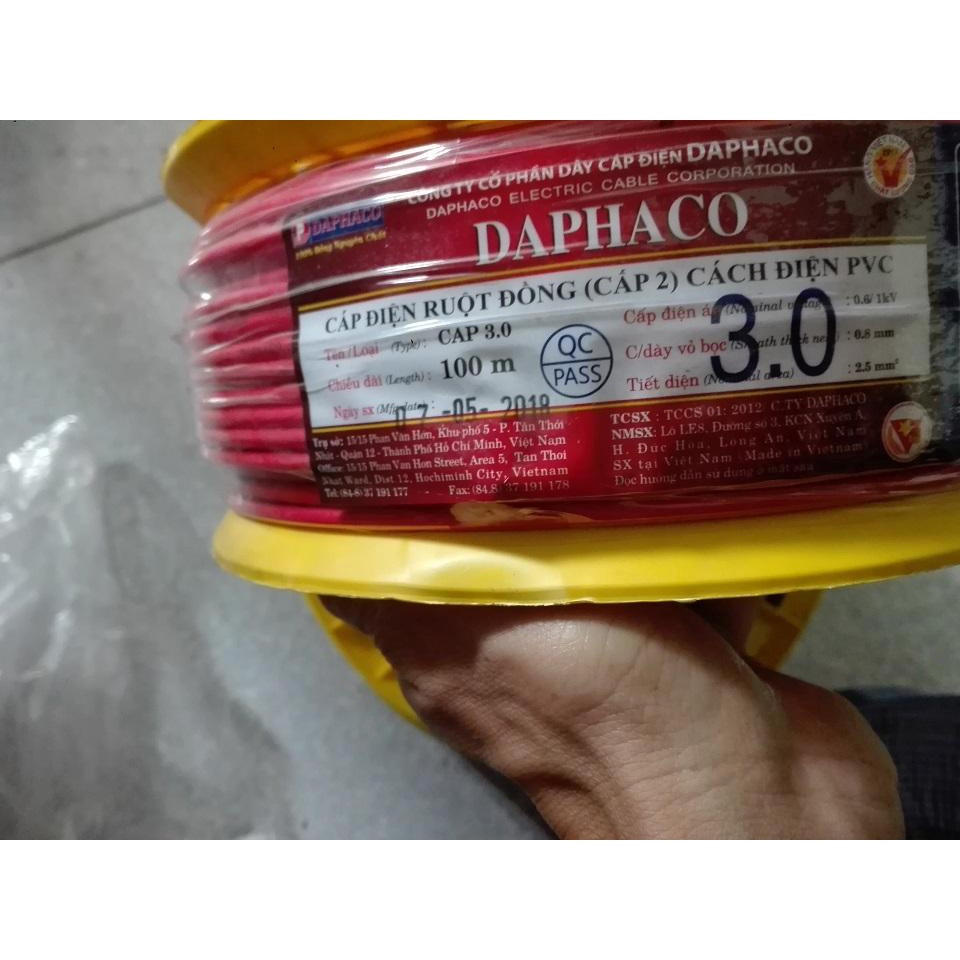 DÂY ĐƠN 1.0, 1,5, 2.0, 2.5, 3.0, 4.0 DAPHACO CUỘN 100 mét