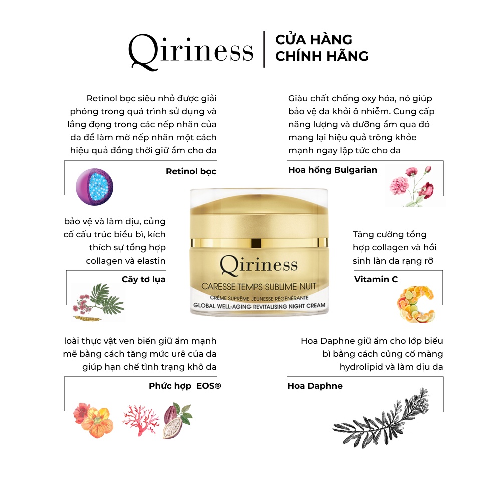 Kem dưỡng đêm chống lão hoá làm săn chắc và thúc đẩy tái tạo da Qiriness Global Well-Aging Revitalising Night Cream 50ml