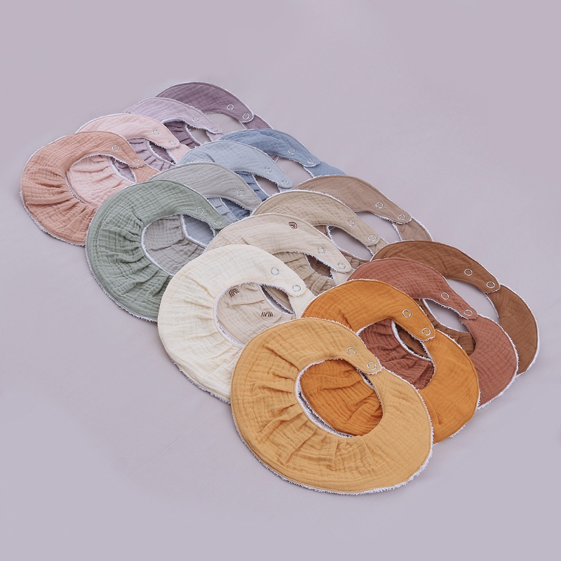 Yếm Ăn Cotton Mềm Mại Màu Trơn Thấm Hút Tốt Có Nút Điều Chỉnh Được Dành Cho Bé