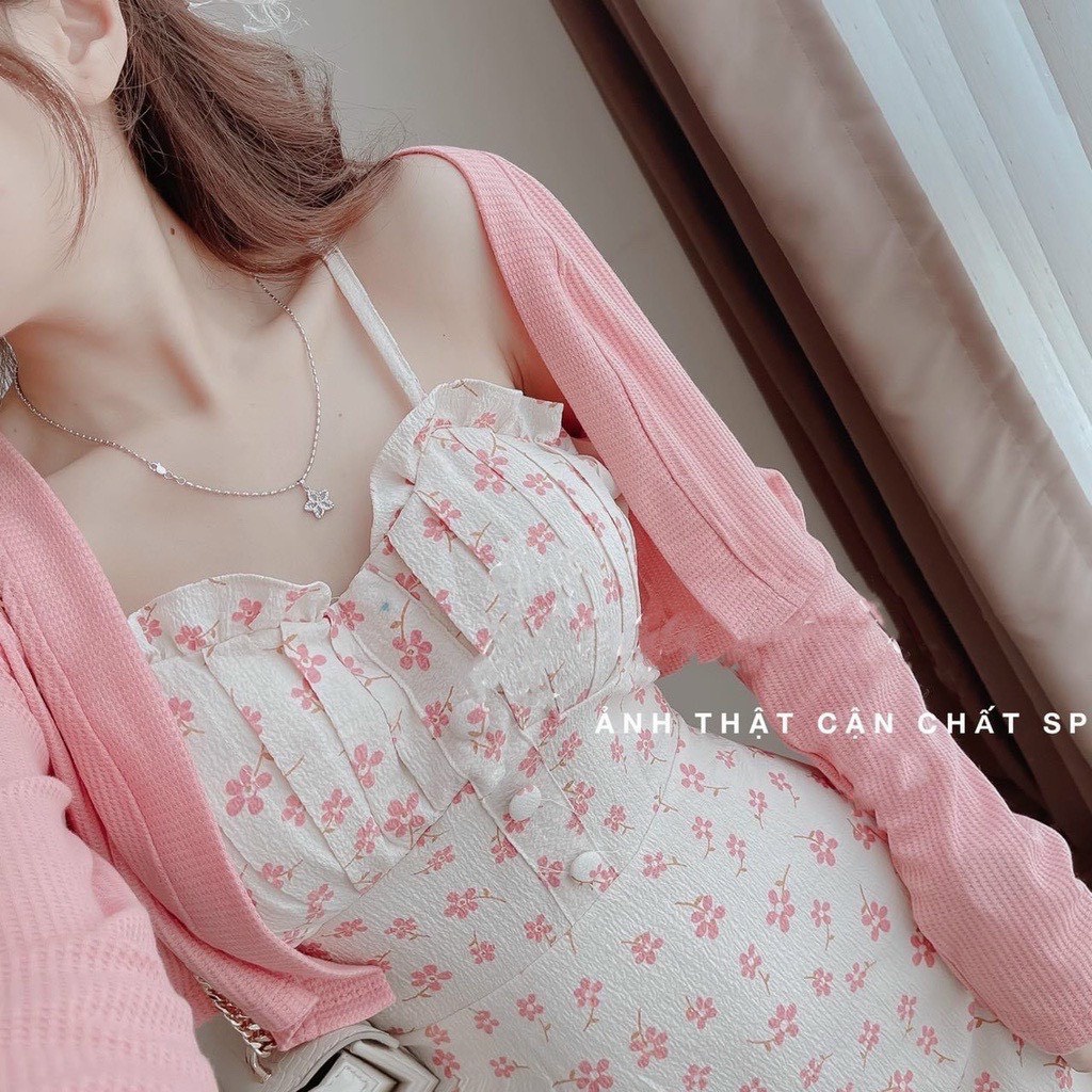 Đầm Hai Dây Hoa Kết Hợp Áo Khoác Cadigan Len Xốp - SIKY VH08
