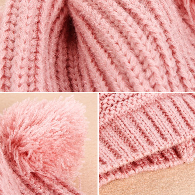 Mũ dệt kim mềm mại đính quả bông thời trang thu đông cho bé