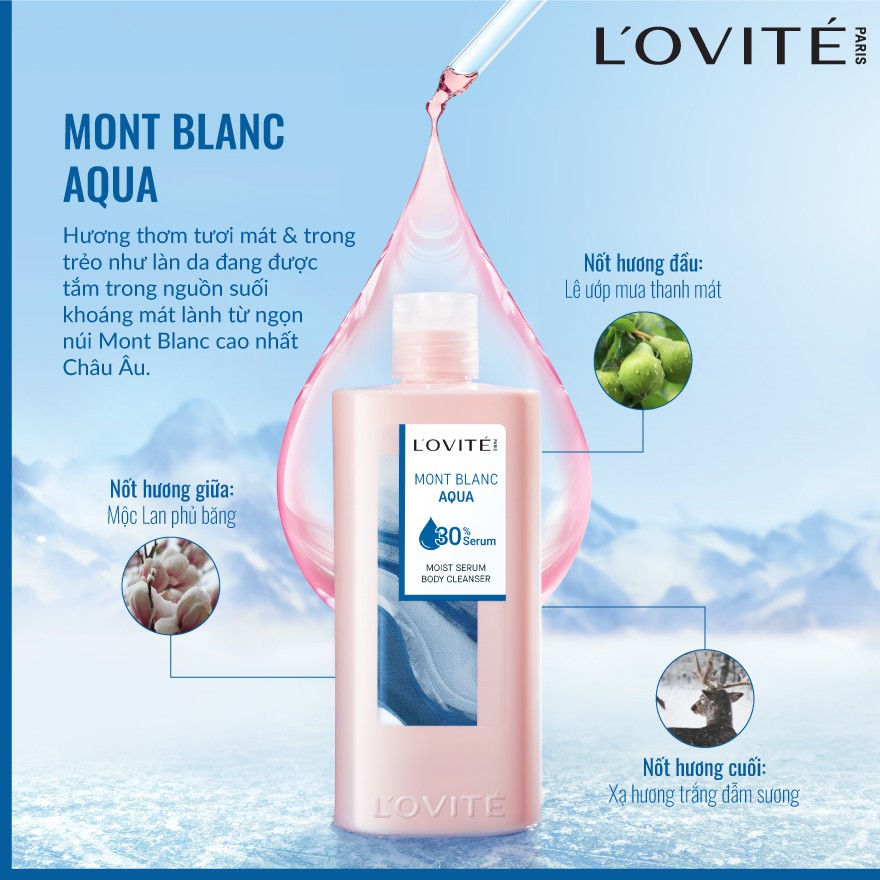 Sữa Tắm L'ovité Moist Serum Mont Blanc Aqua Dưỡng Ẩm 400ml