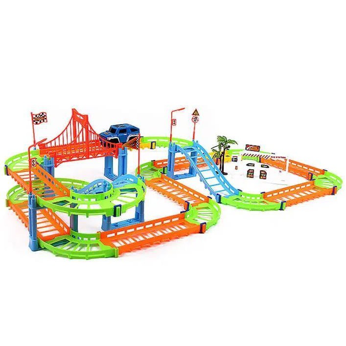 Bộ đồ chơi DIY lắp ráp đường ray ô tô đua tốc độ màu sắc 92 chi tiết