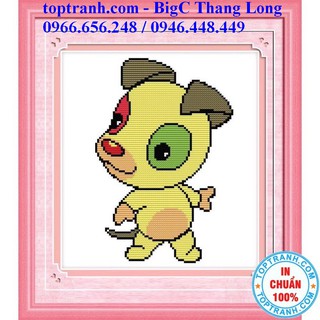 Tranh thêu chữ thập con chó con cún thêu theo tuổi Tuất D255(Chưa thêu)