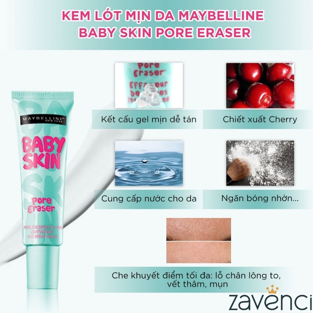 Kem Lót MAYBELLINE Baby Skin Instant Pore Eraser Kiểm Dầu Se Khít Lỗ Chân Lông Dùng Trước Khi Trang Điểm ( 20ml ) | BigBuy360 - bigbuy360.vn