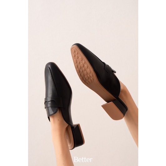 Sục gót cao da trơn mềm, đai ngang họa tiết cắt ngang, đế cao 3cm - 140822002