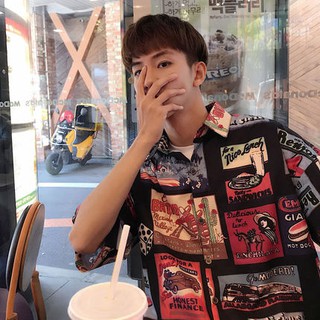 [ORDER] Áo sơ mi nam ulzzang tay lỡ họa tiết lạ
