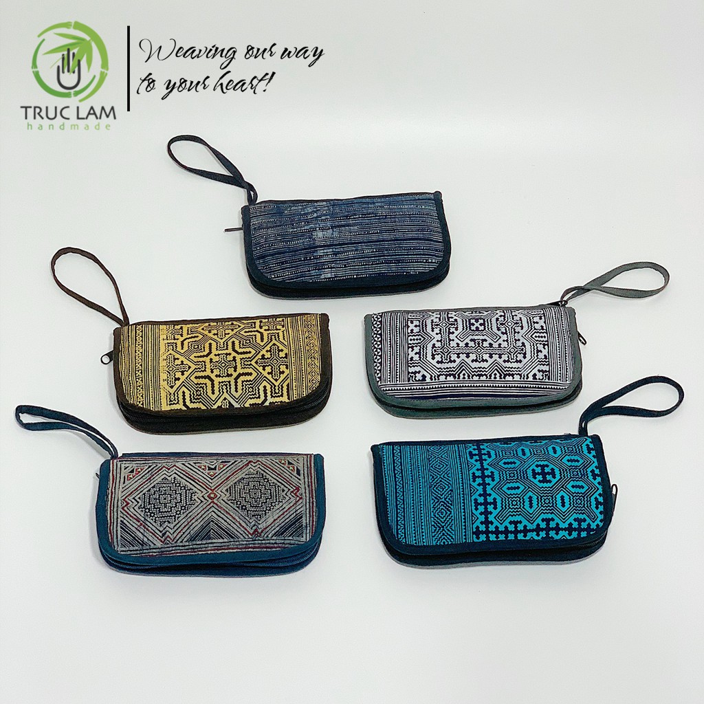 Ví Cầm Tay Nữ Vải Thổ Cẩm Họa Tiết Sáp Ong Vẽ Tay - Trúc Lâm Handmade
