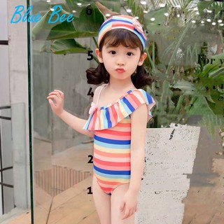 Bikini đồ bơi bé gái kẻ ngang Hàn Quốc cho bé gái từ 2-6 tuổi tặng kèm mũ bơi, ảnh thật hàng có sẵn